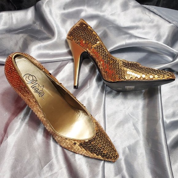 gold sequin high heels